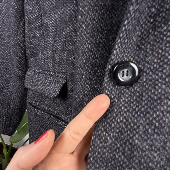 Vintage 80s 90s Wool Tweed Oversized Blazer Gray Donegal Style - Picture 7 of 14